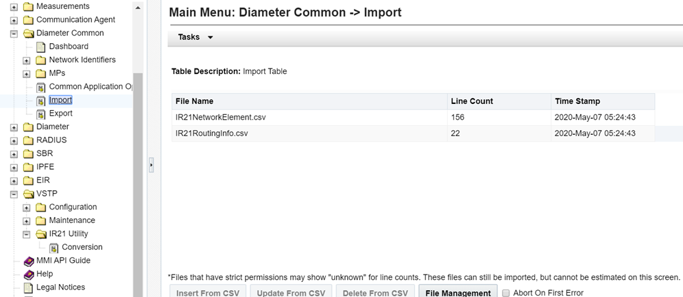 Importing IR21 CSV Files from Import page Importing IR21 CSV Files from Import page